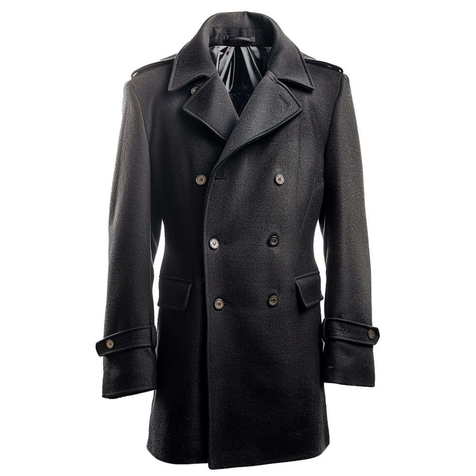 Men's Classic Black Double Breasted Wool Pea Coat Stylish Winter Overcoat png