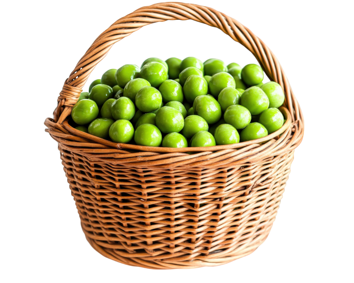 A basket filled with green peas on a black background png