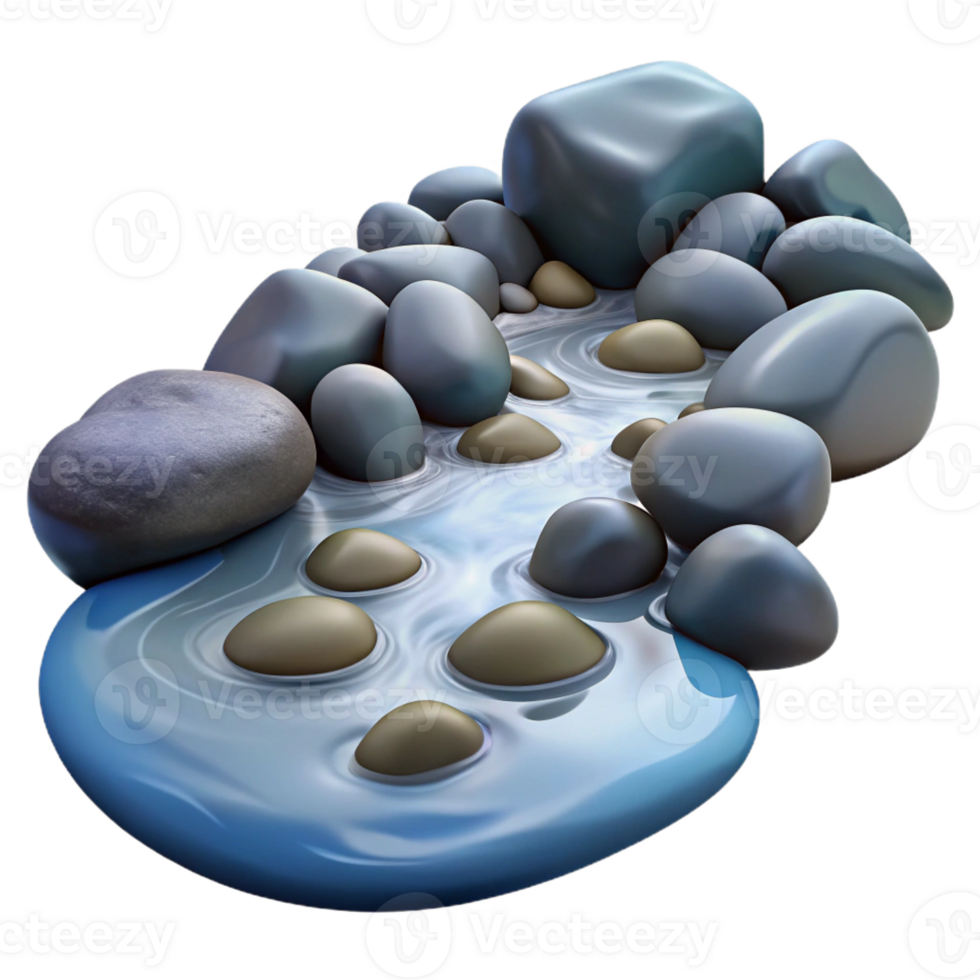 magnificent minimalist A babbling brook flowing over smooth stones, natural light, realistic style premium png