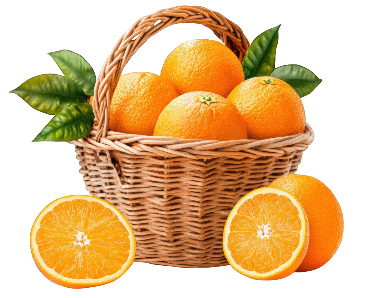 A basket full of oranges on a black background png