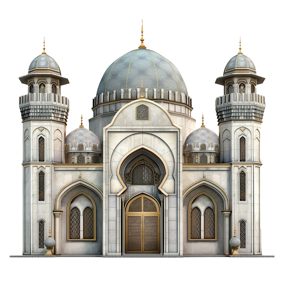 A Architectural Rendering of a Grand Mosque with Intricate Details png