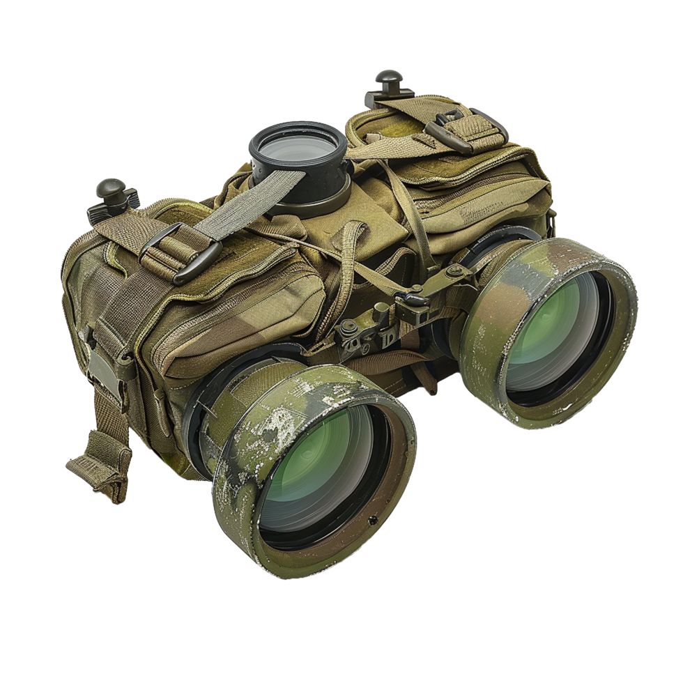 Highpowered Military Binoculars with Camouflage Carrying Case and Straps png