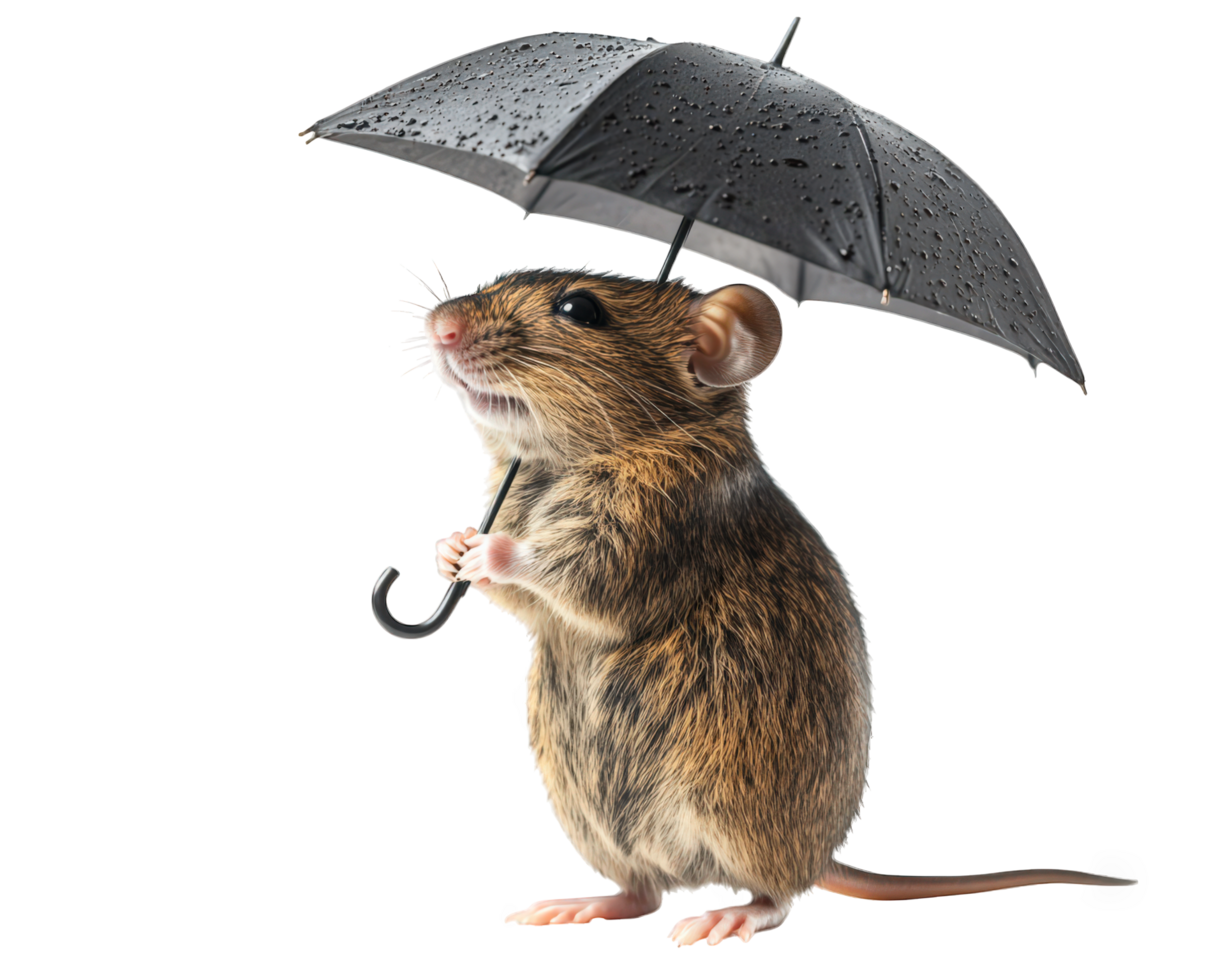 A mouse is holding an umbrella over its head png