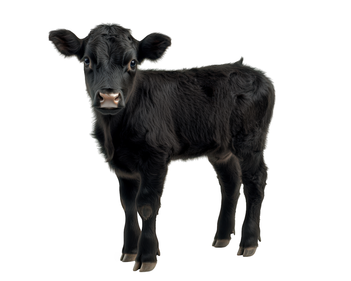 A black calf standing in front of a black background png