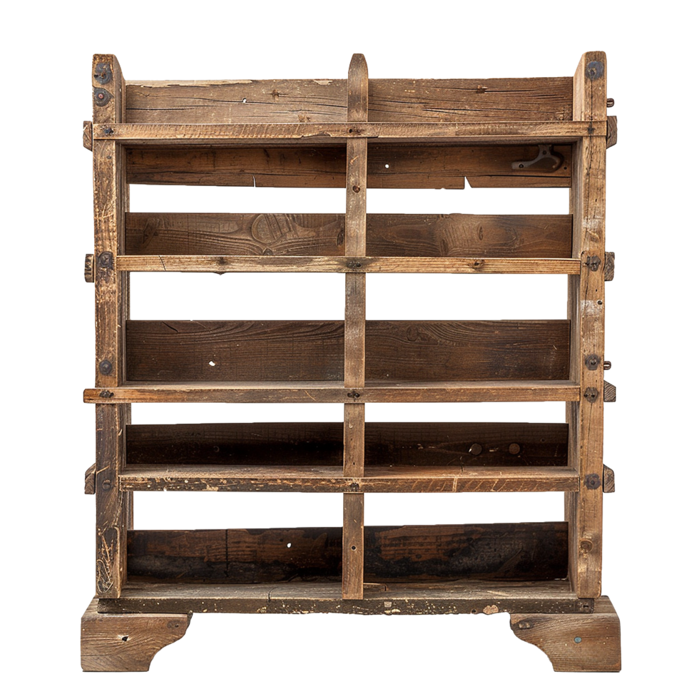Rustic Reclaimed Wood MultiShelf Storage Organizer Display Unit png