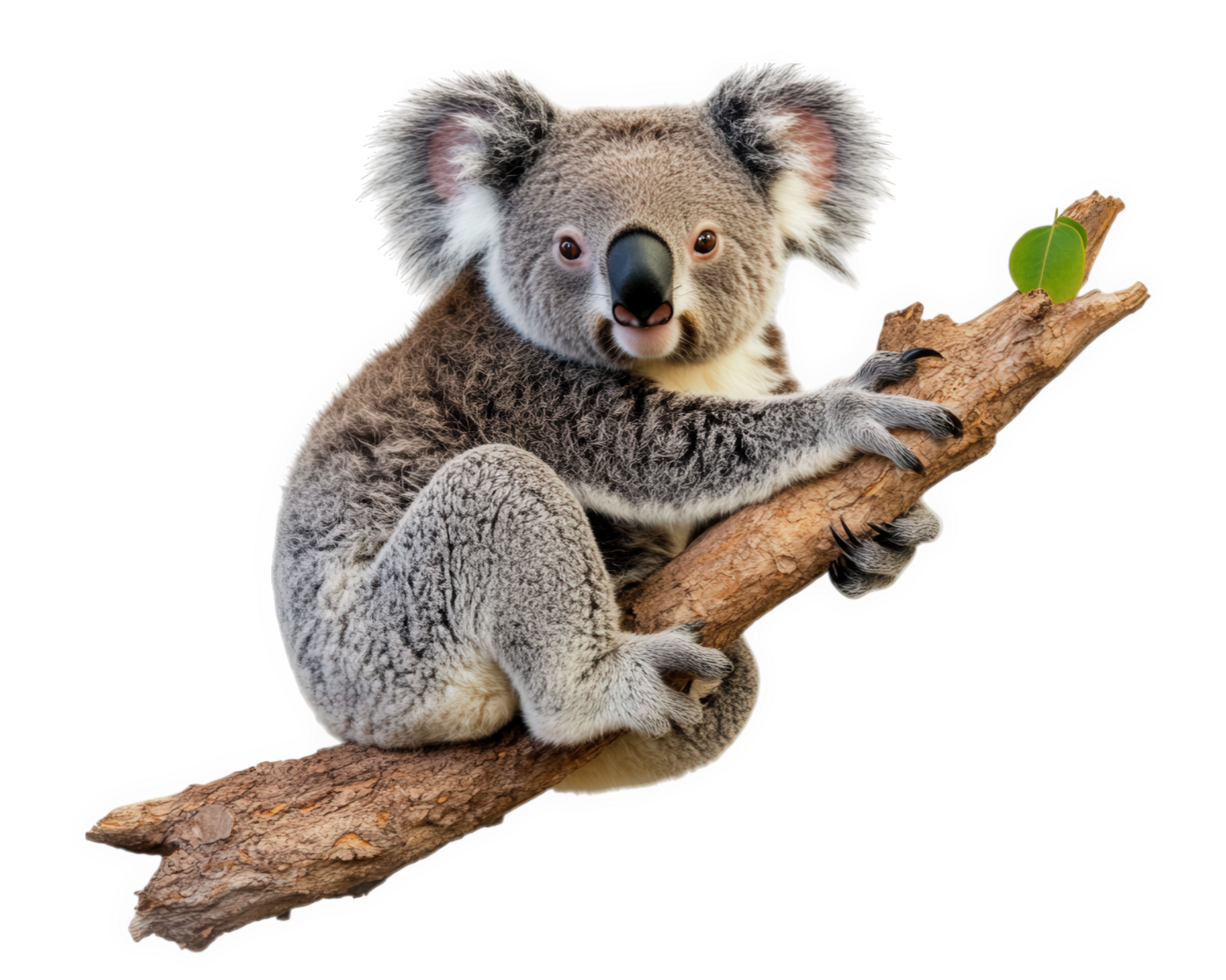 Koala bear sitting on a tree branch png