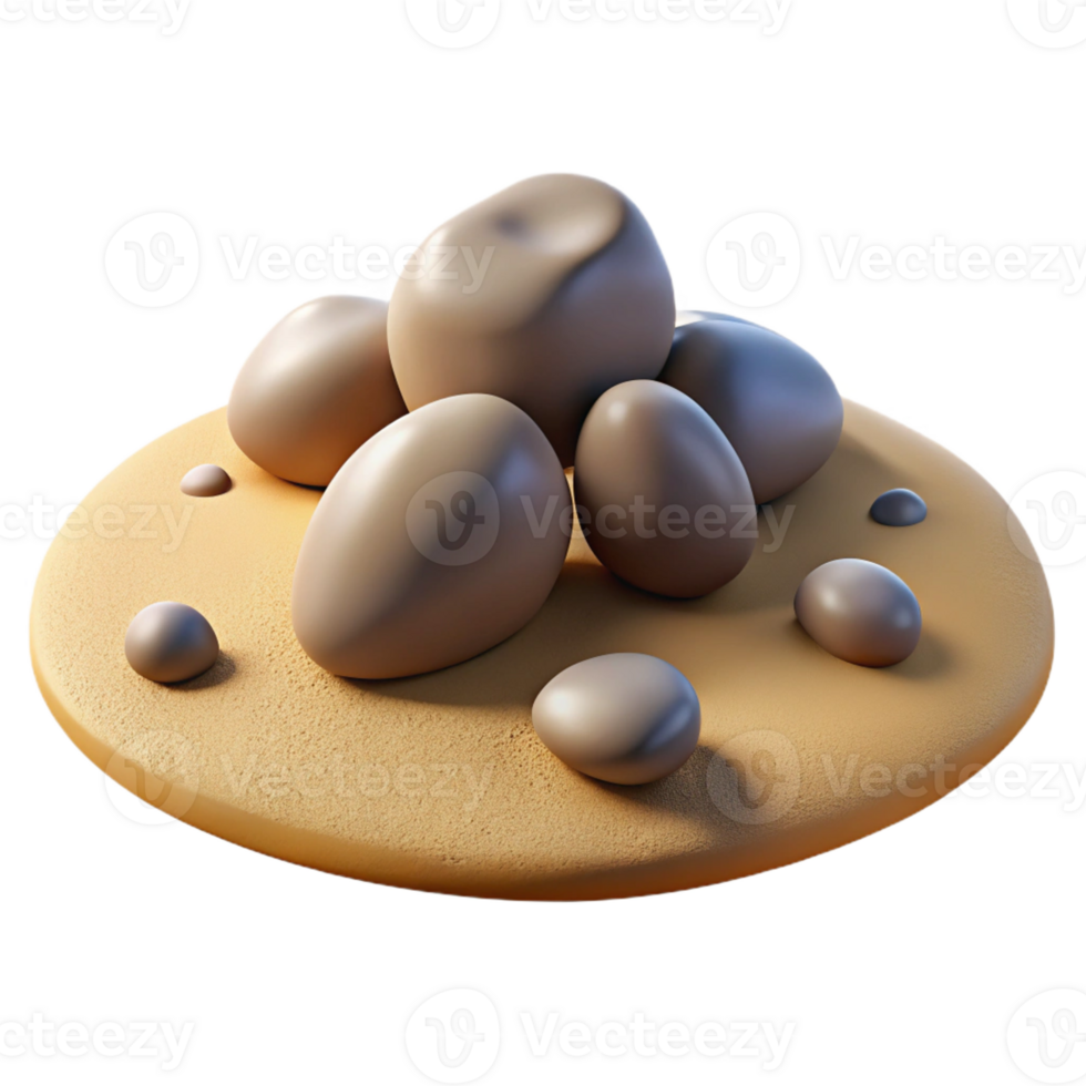 magnificent classic A group of pebbles on a sandy beach, natural light, minimalist style authentic png