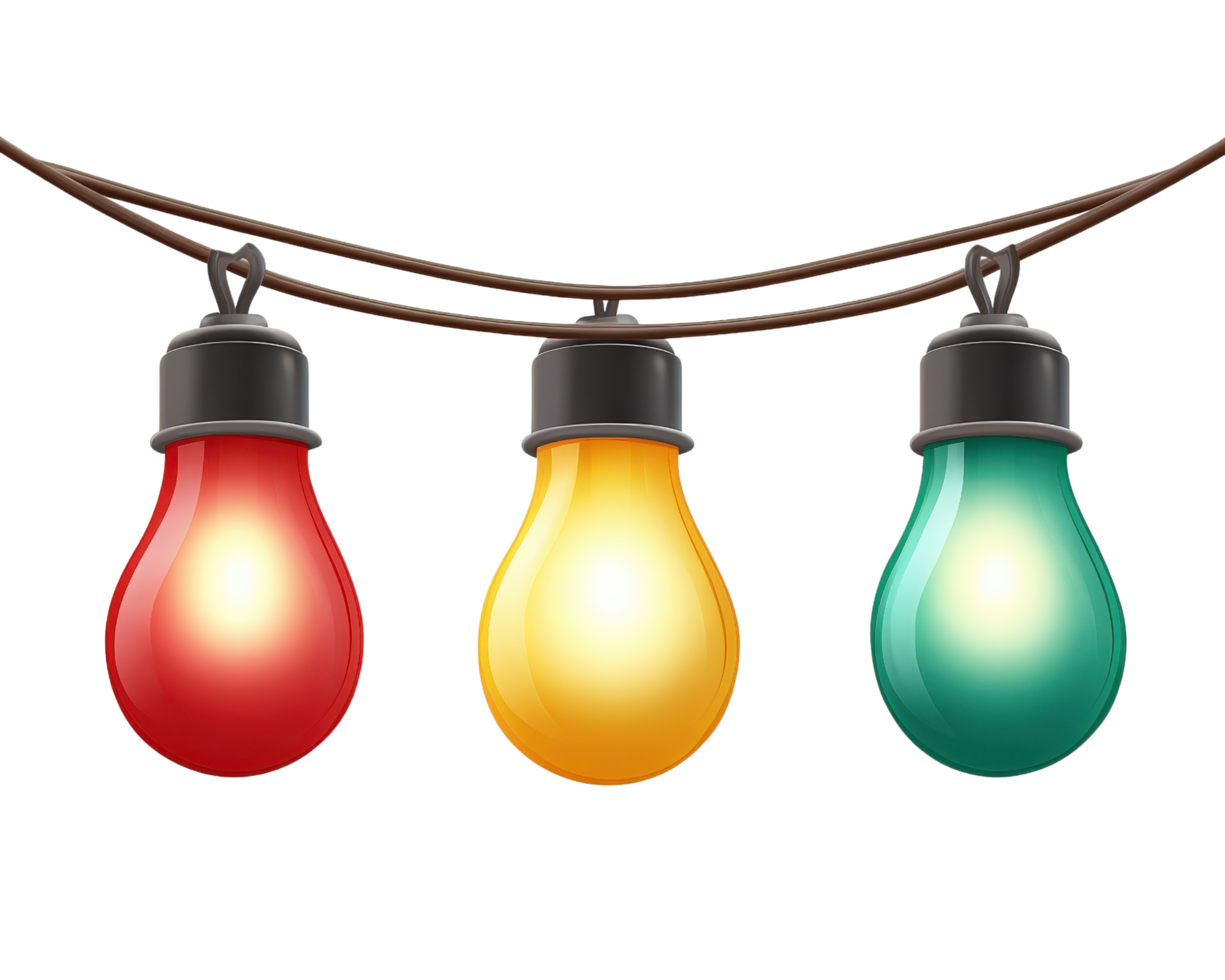 Three light bulbs hanging on a string png