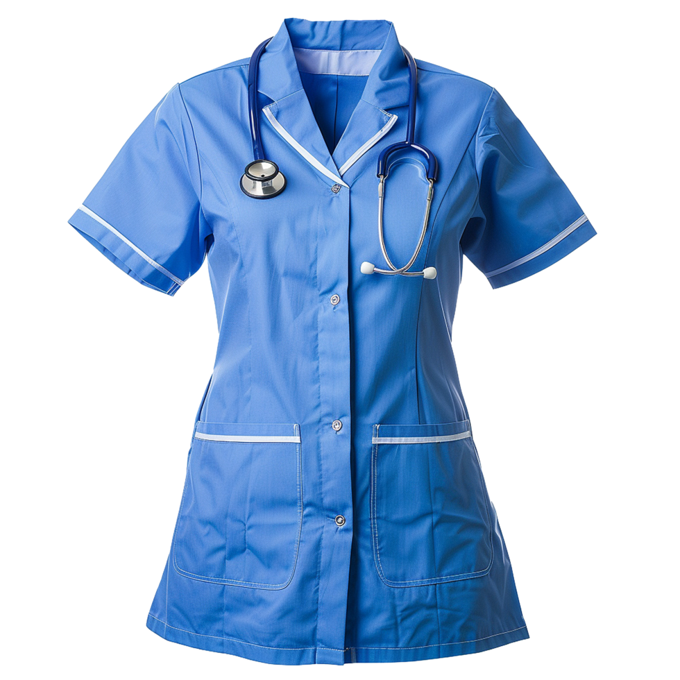 Professional Medical Uniform Blue Nurse Doctor Scrub Top with Stethoscope png