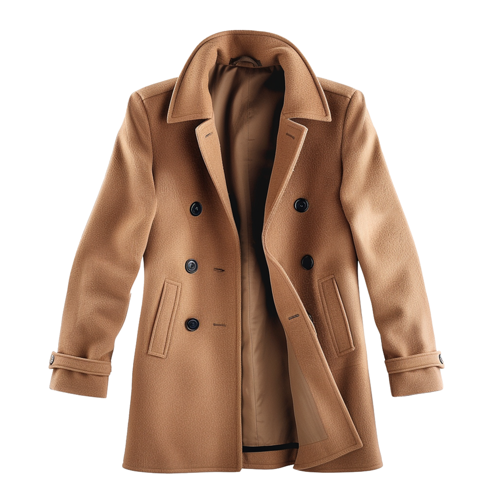 Men's Camel Brown Double Breasted Peacoat Stylish Winter Wool Coat Outerwear png