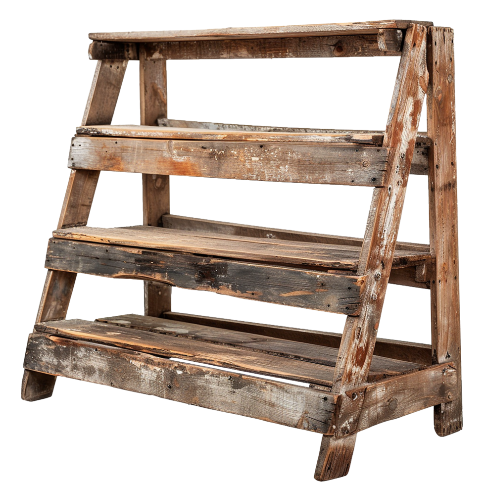 Rustic Wooden ThreeTiered Shelf Display Stand for Home Decor and Plants png