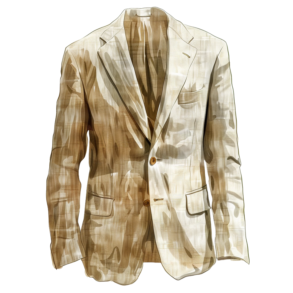 A Detailed Watercolor Illustration of a Beige Linen Two Button Mens Sports Jacket png