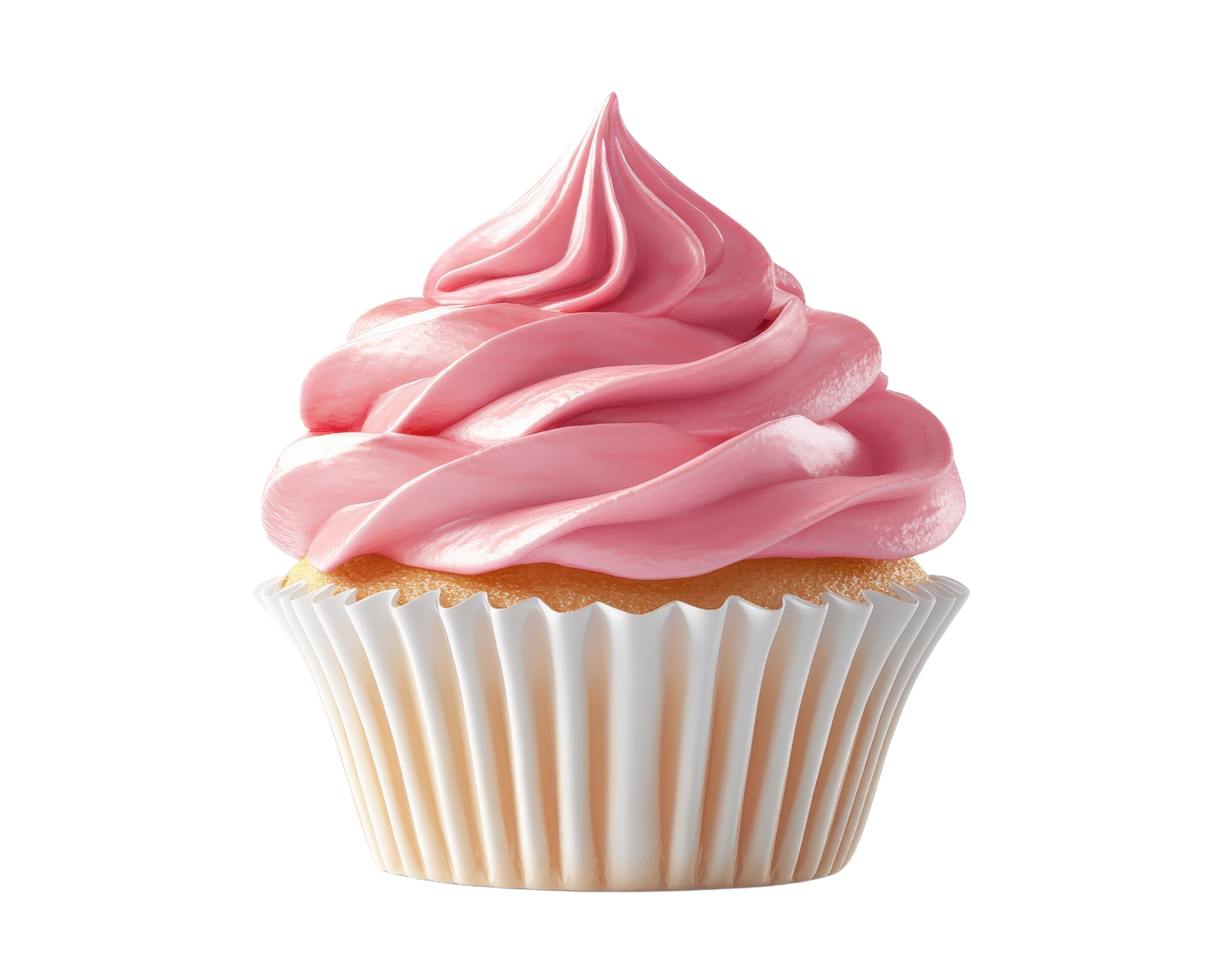 A cupcake with pink frosting on a black background png