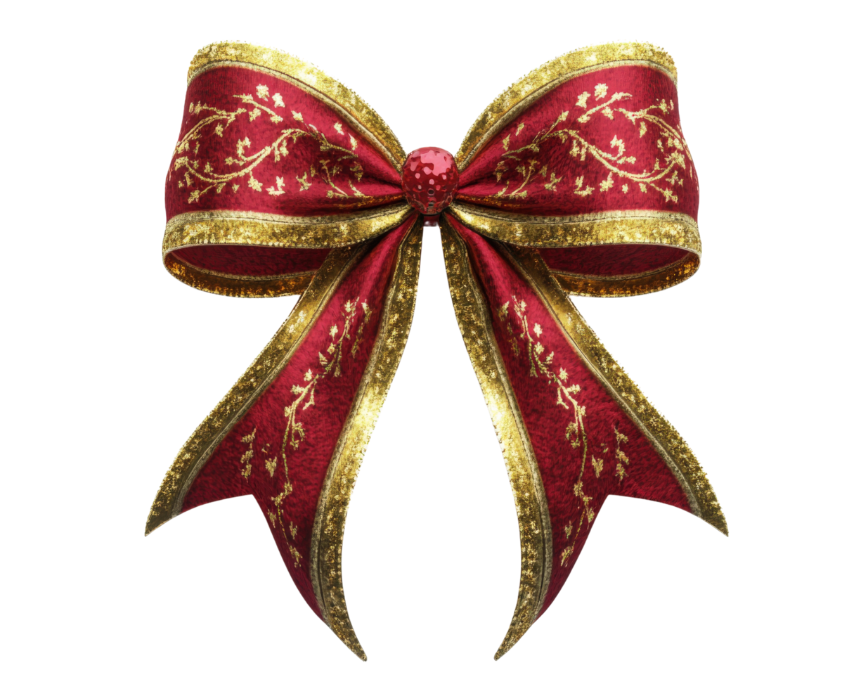 A red and gold bow with gold trim png