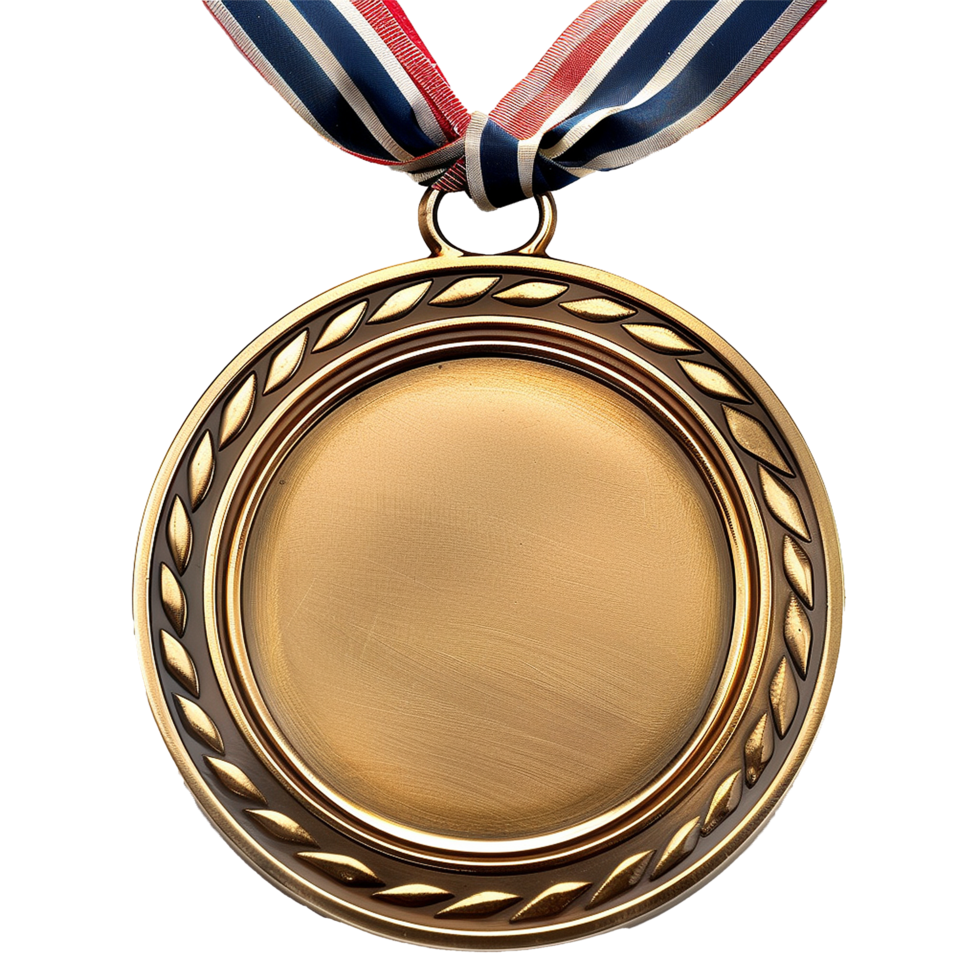 Blank Gold Medal with Red White and Blue Ribbon for First Place Award Ceremony png