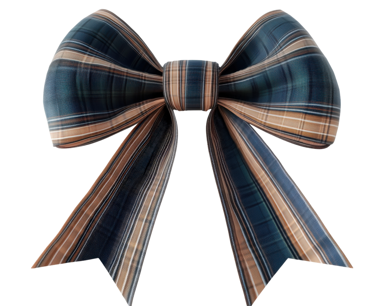 A blue and brown plaid bow on a black background png