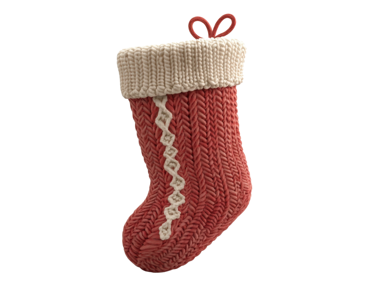 A red knitted stocking on a black background png