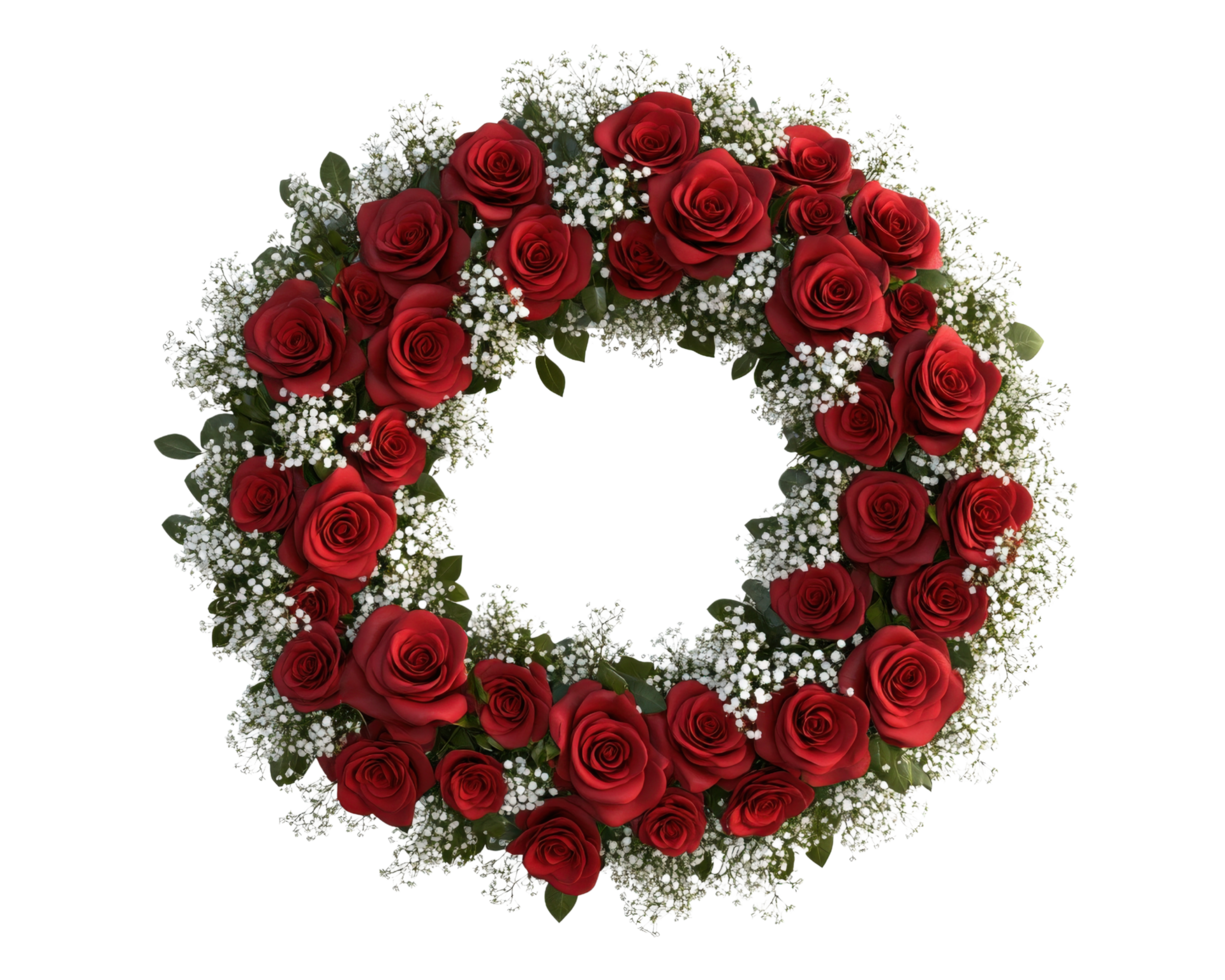 A wreath of red roses and baby's breath png