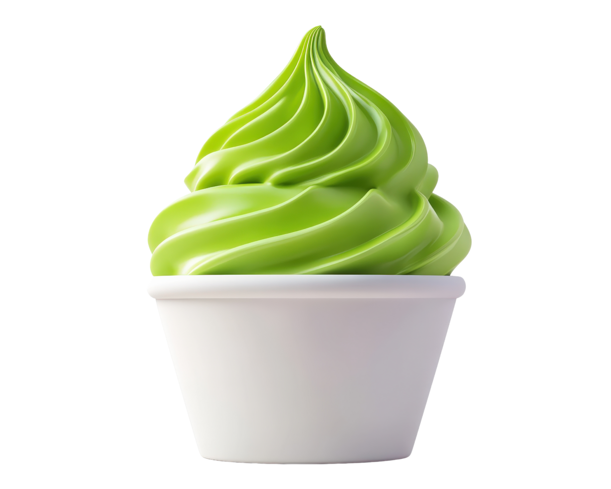 A green ice cream in a cup on a black background png