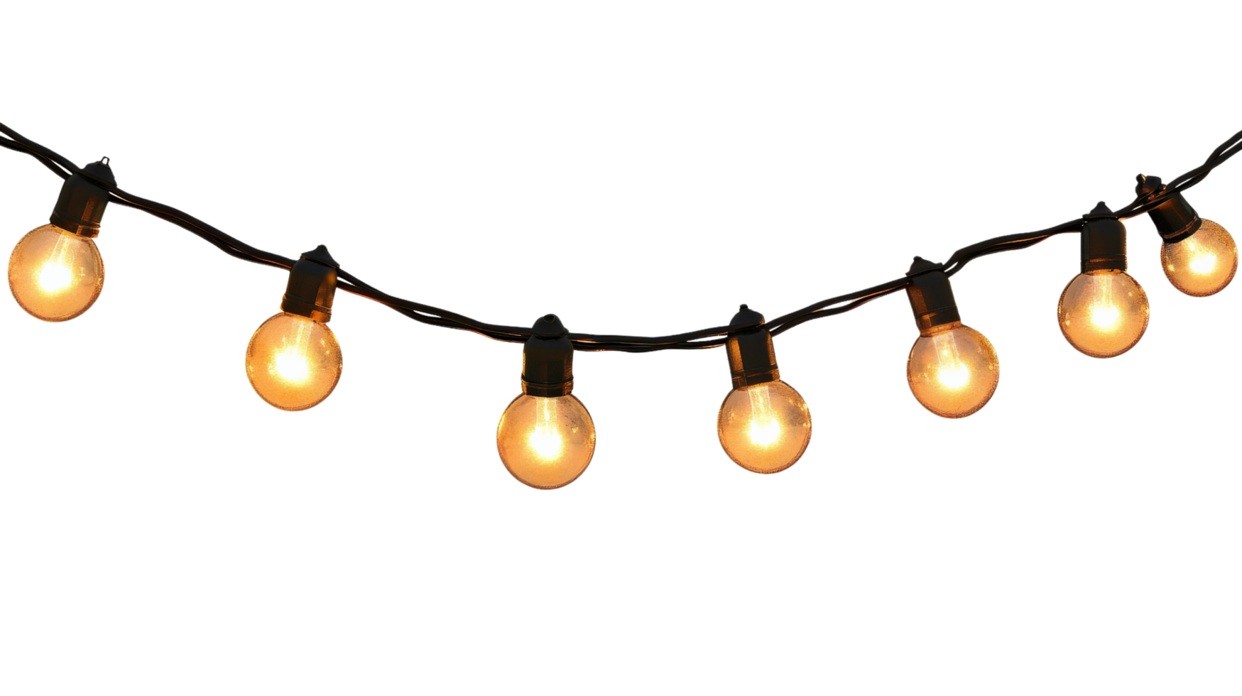 A string of lights with bulbs on a black background png