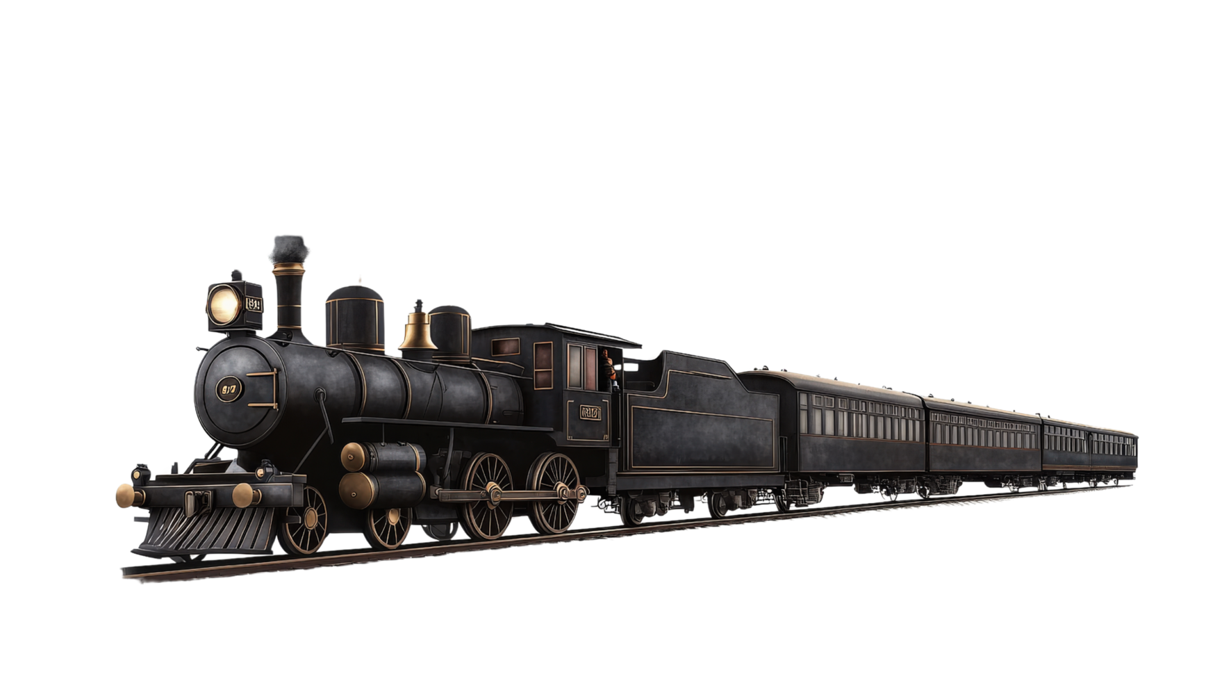 A black train on the tracks with a black background png