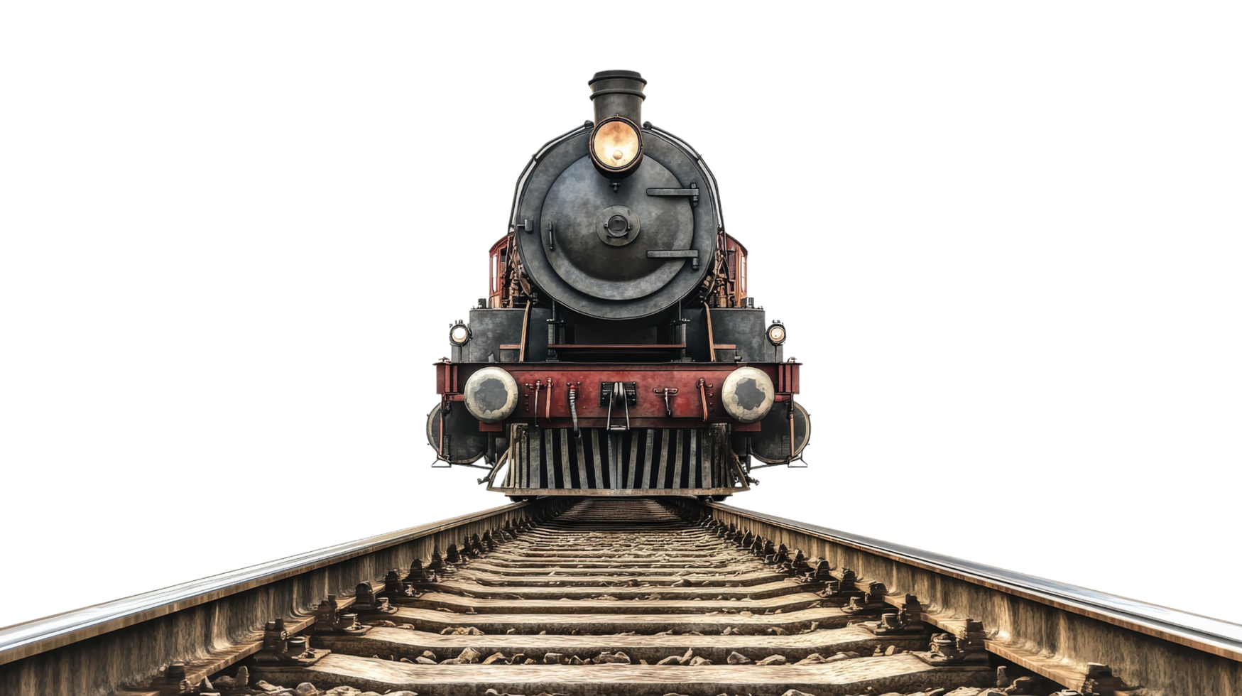 A train is traveling down the tracks on a black background png