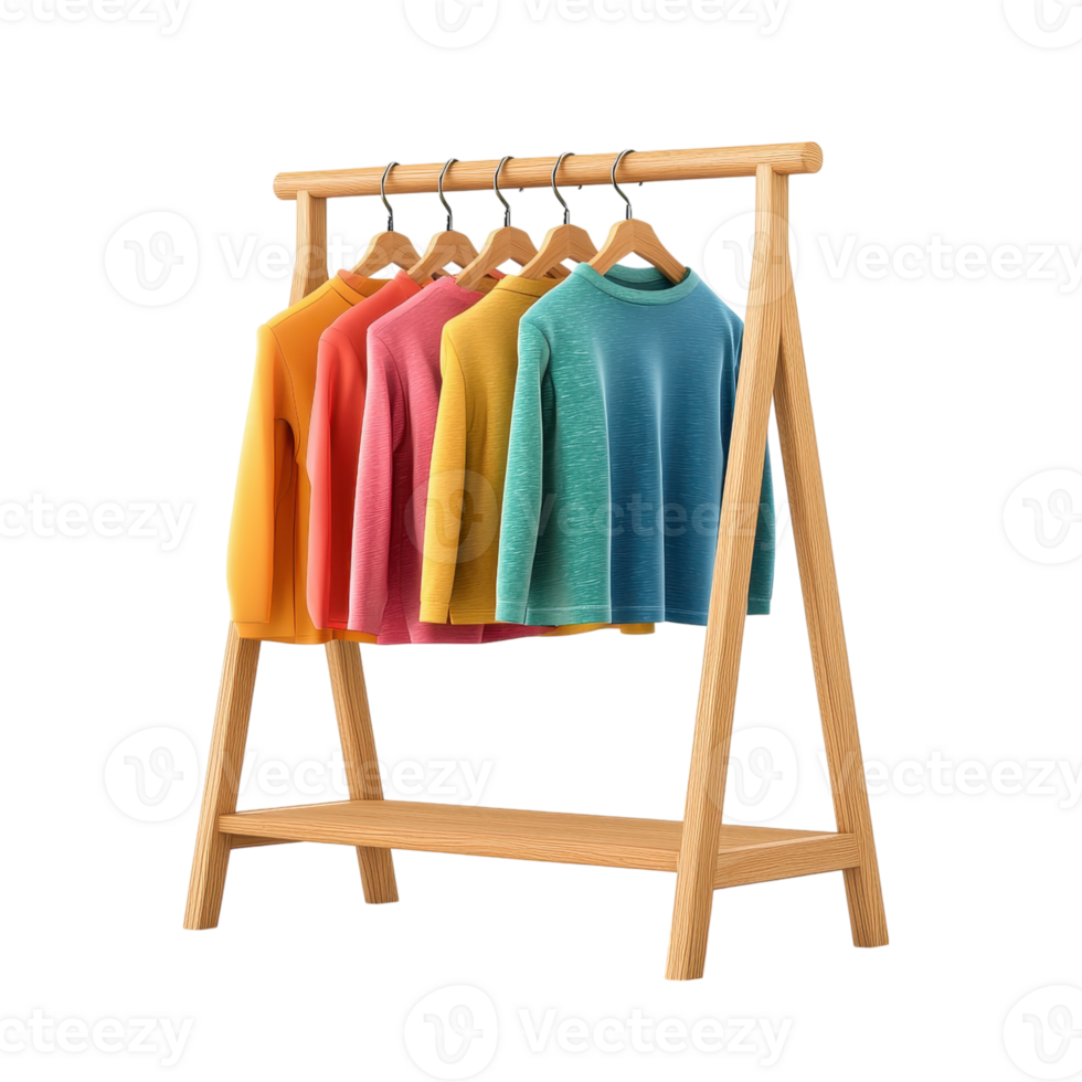 Clothes rack with colorful sweaters on hangers. Concept of fashion, style, and wardrobe. png