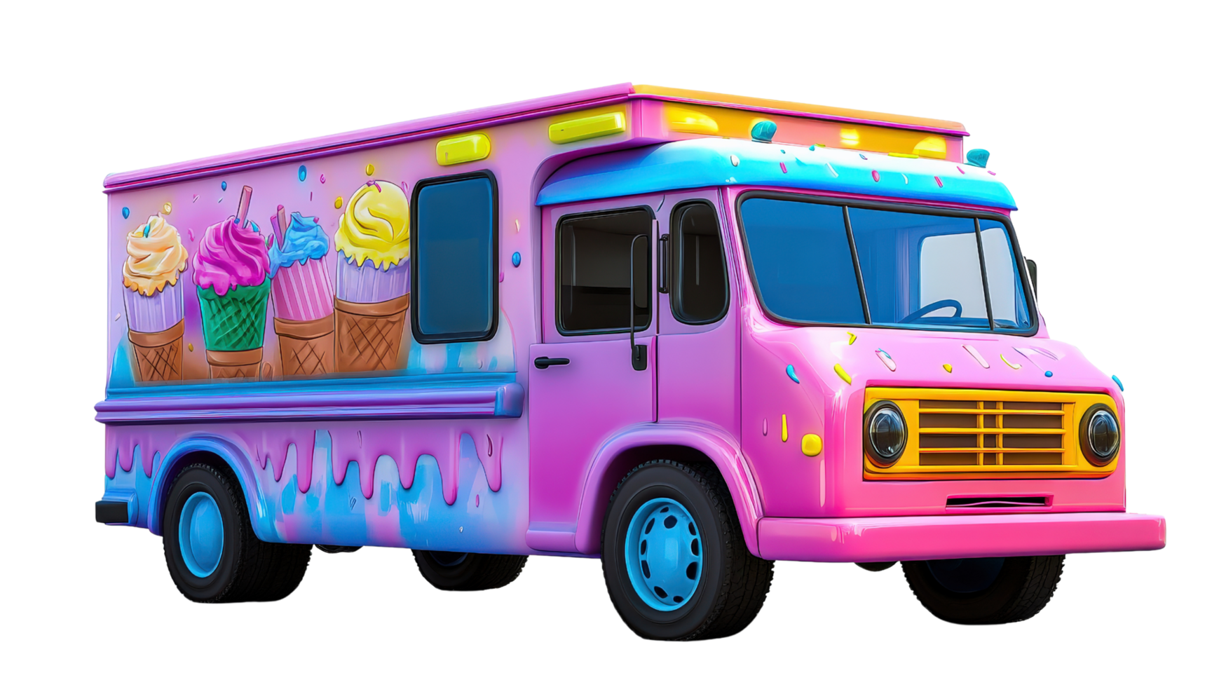 An ice cream truck with a colorful design png