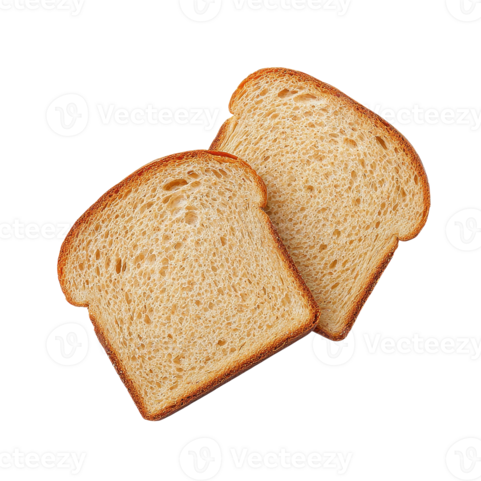 Two slices of toast bread on a transparent background. Concept of breakfast, food, and bakery. png