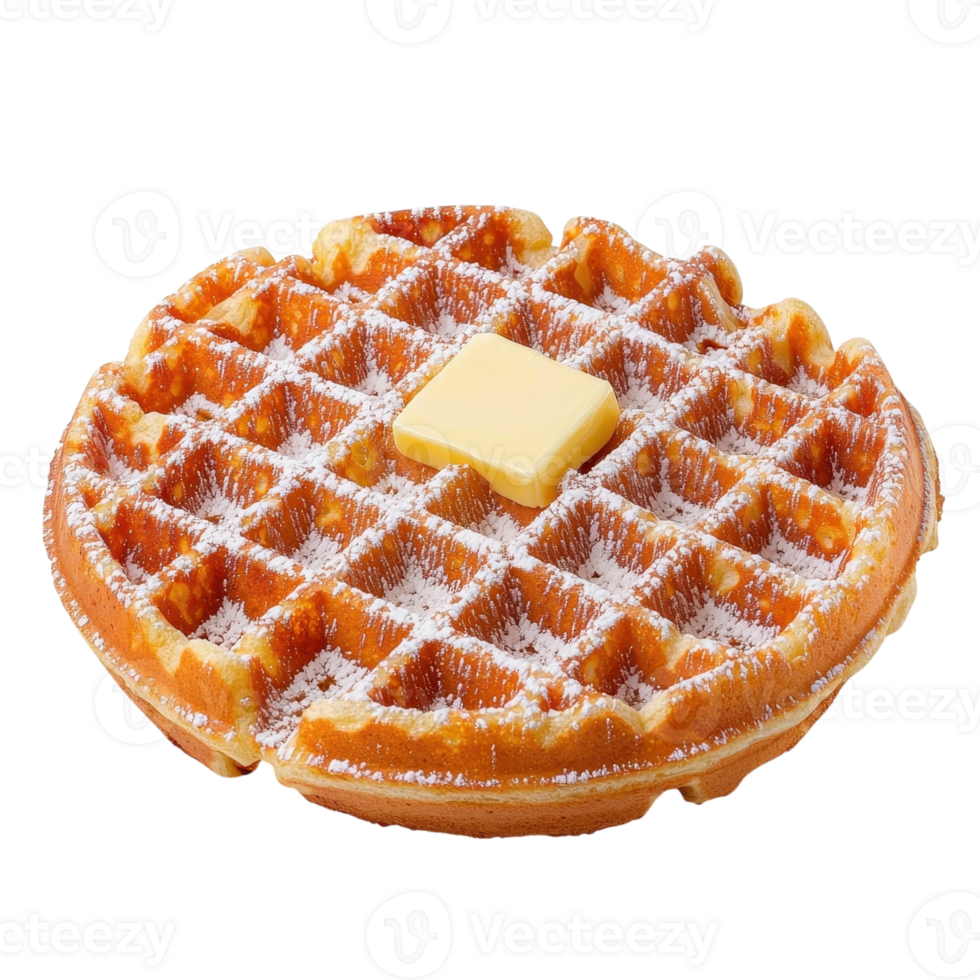 Delicious waffle with butter and powdered sugar on a transparent background. Perfect for breakfast or dessert. png