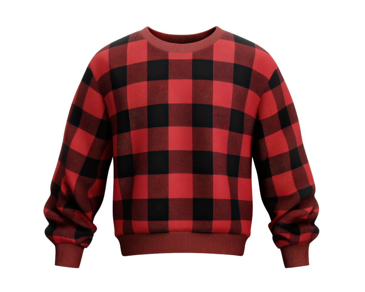 A red and black plaid sweater with a black collar png