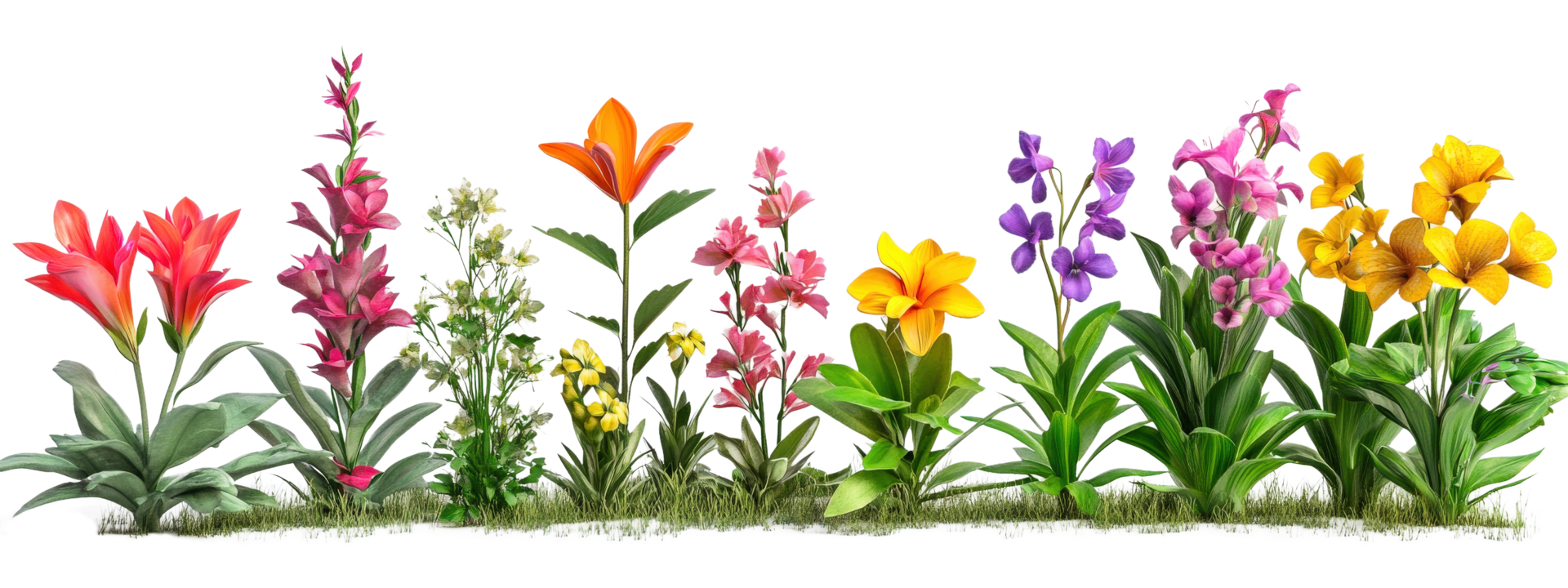 A row of colorful flowers is shown png