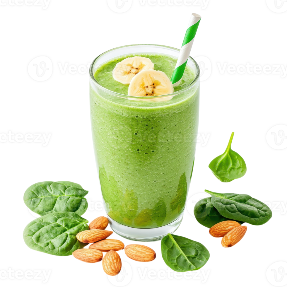 verde batido com banana e espinafre dentro uma vidro com uma canudo. saudável comendo conceito. png