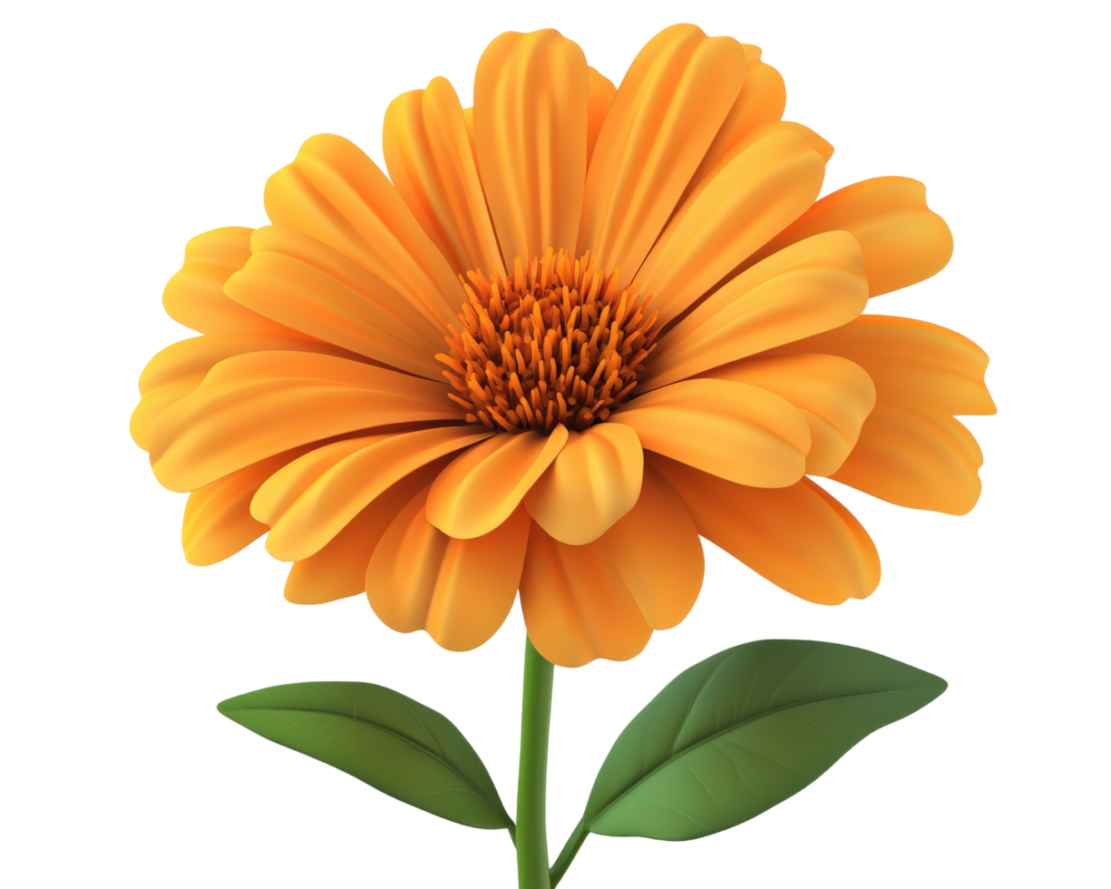 Orange flower with green leaves on a black background png