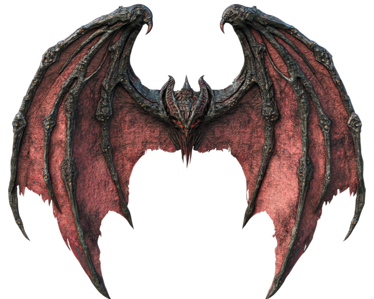 A large bat with red wings on a black background png