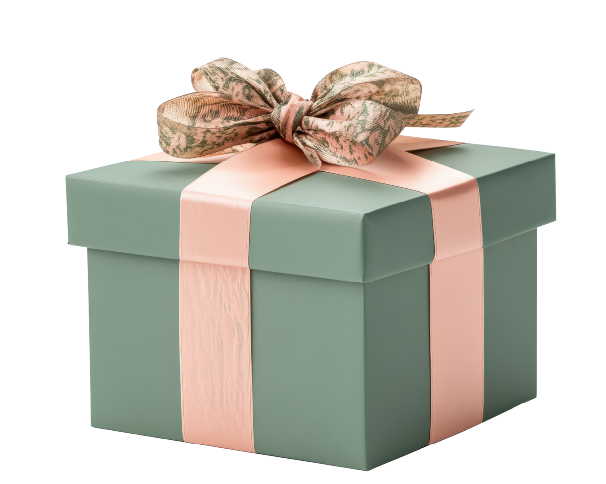 A green gift box with a pink ribbon png