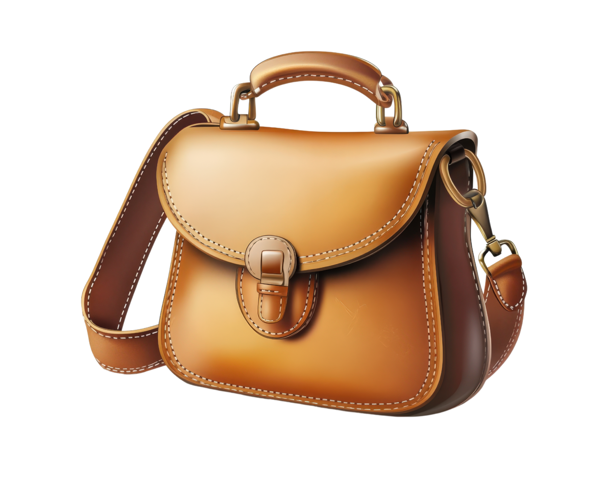 A brown leather bag with a strap png
