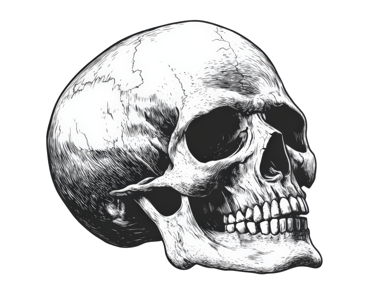 A skull is shown on a black background png