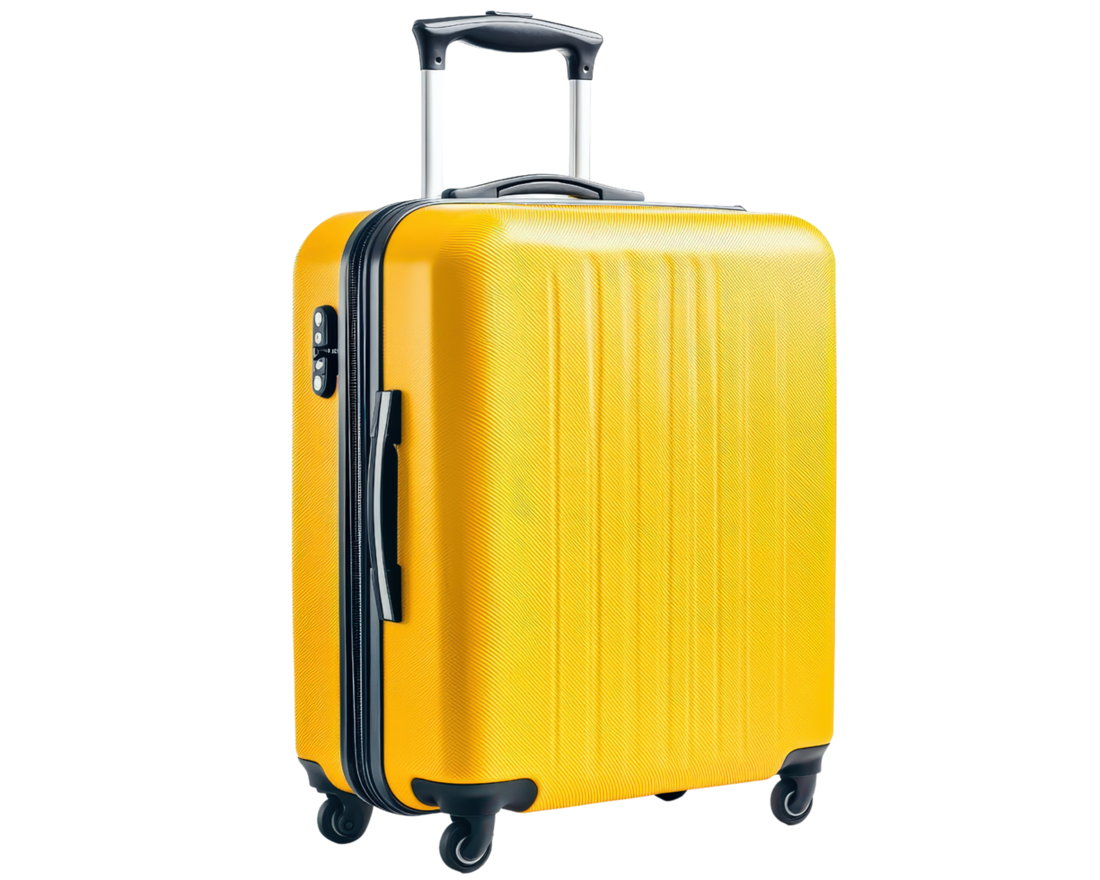 Yellow suitcase with wheels on a black background png