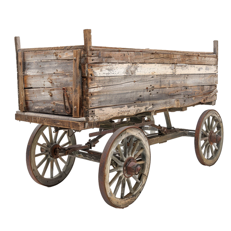 Antique Wooden Farm Wagon Rustic Countryside Cart Old Weathered Vehicle png