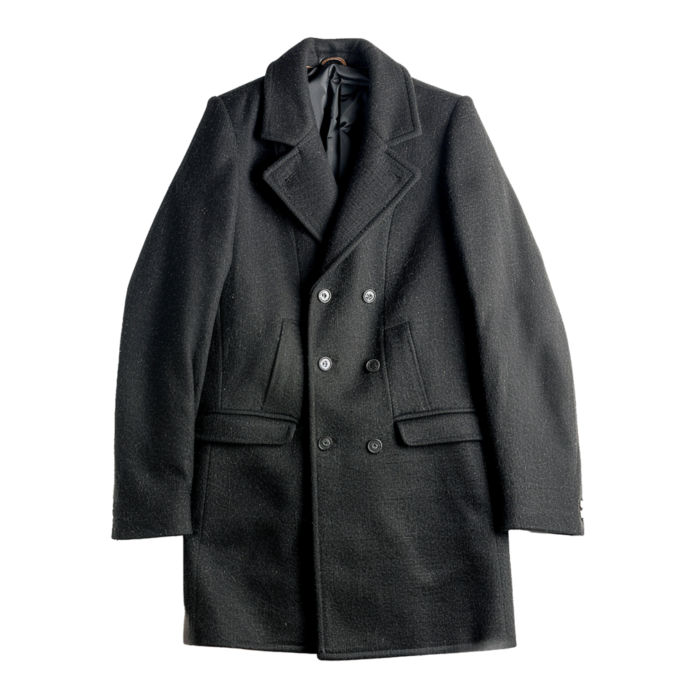 Men's Classic Black Double Breasted Wool Pea Coat Outerwear for Fall and Winter png