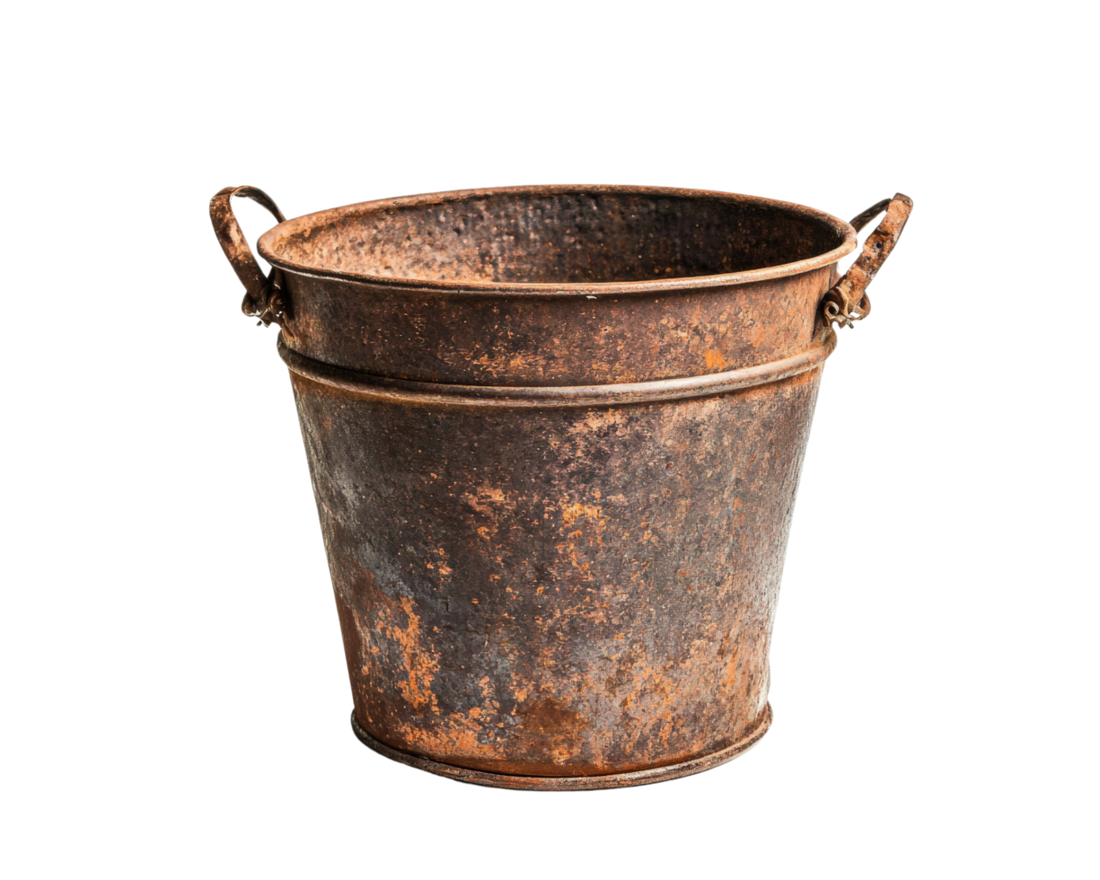 An old rusty bucket with handles on a black background png