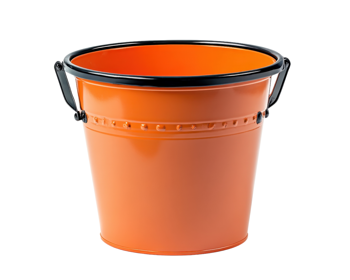 An orange bucket with a black handle png