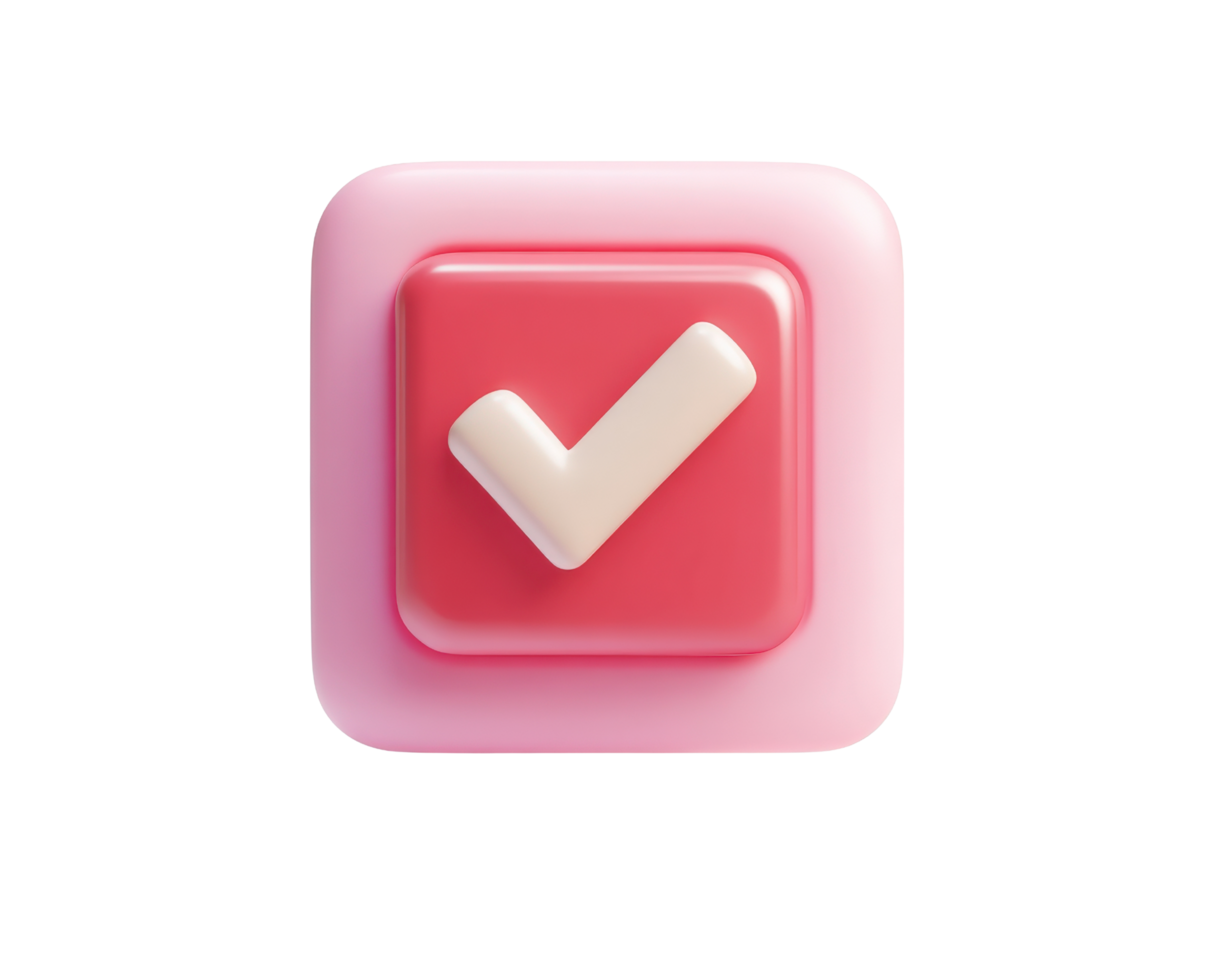 A pink check mark button on a black background png