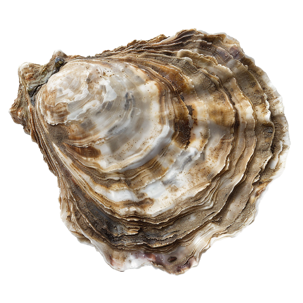 Closeup of large oyster shell showing intricate layers and textures png