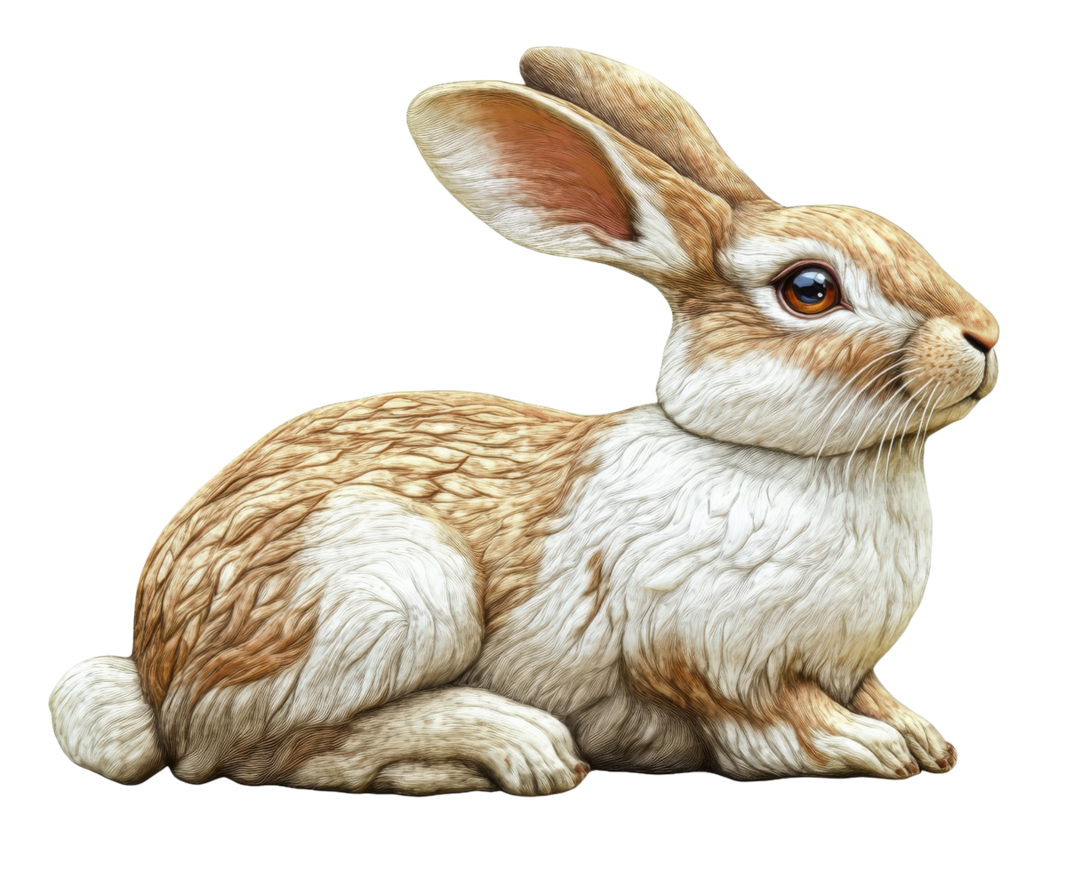 A white and brown rabbit statue on a black background png