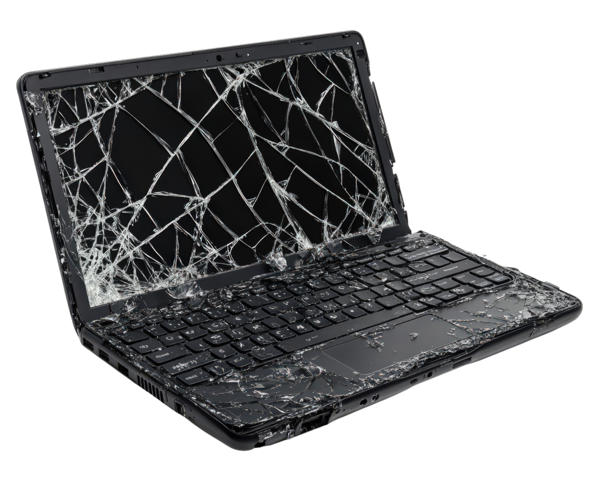 A cracked laptop computer with a broken screen png
