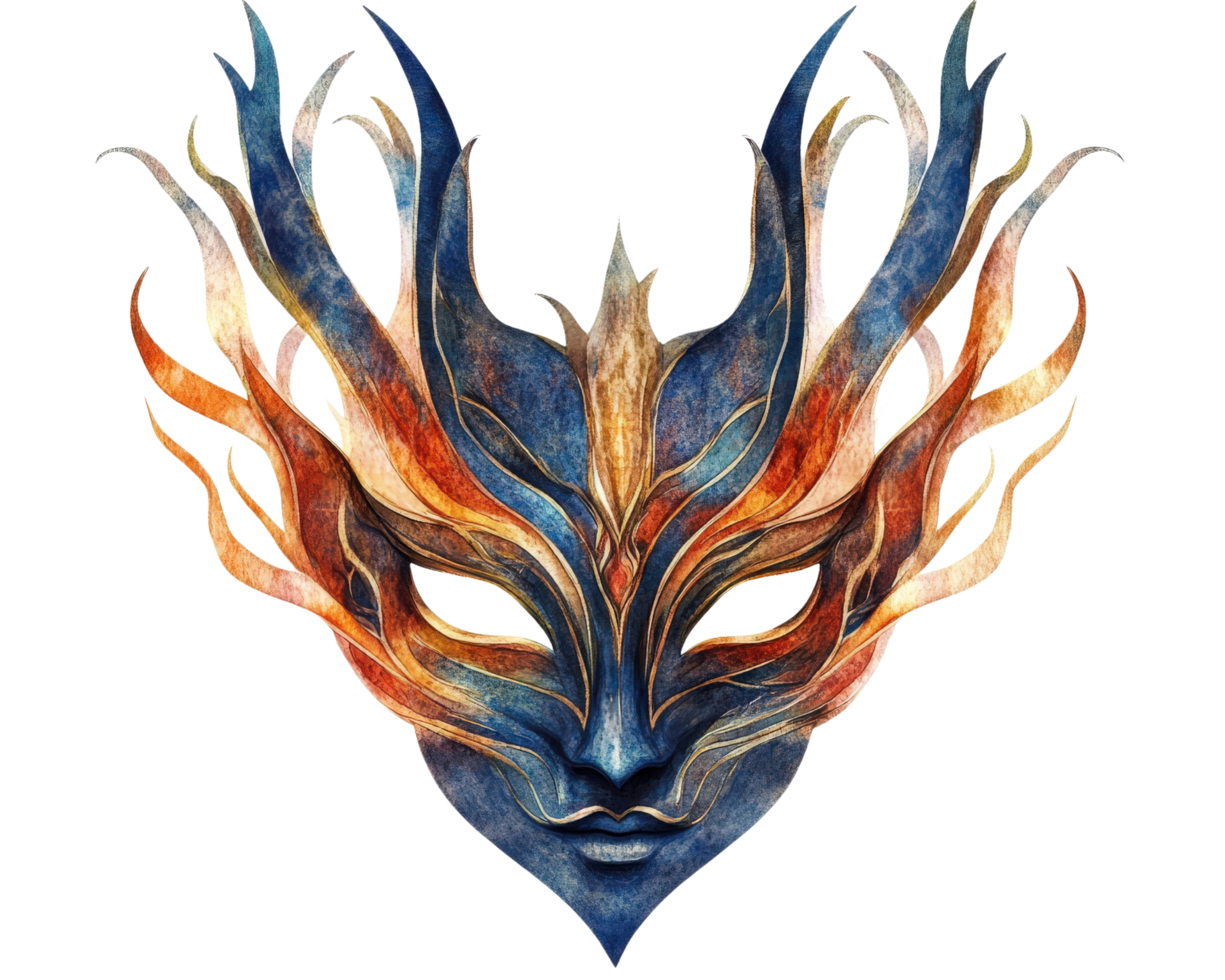 A mask with blue and orange flames on it png
