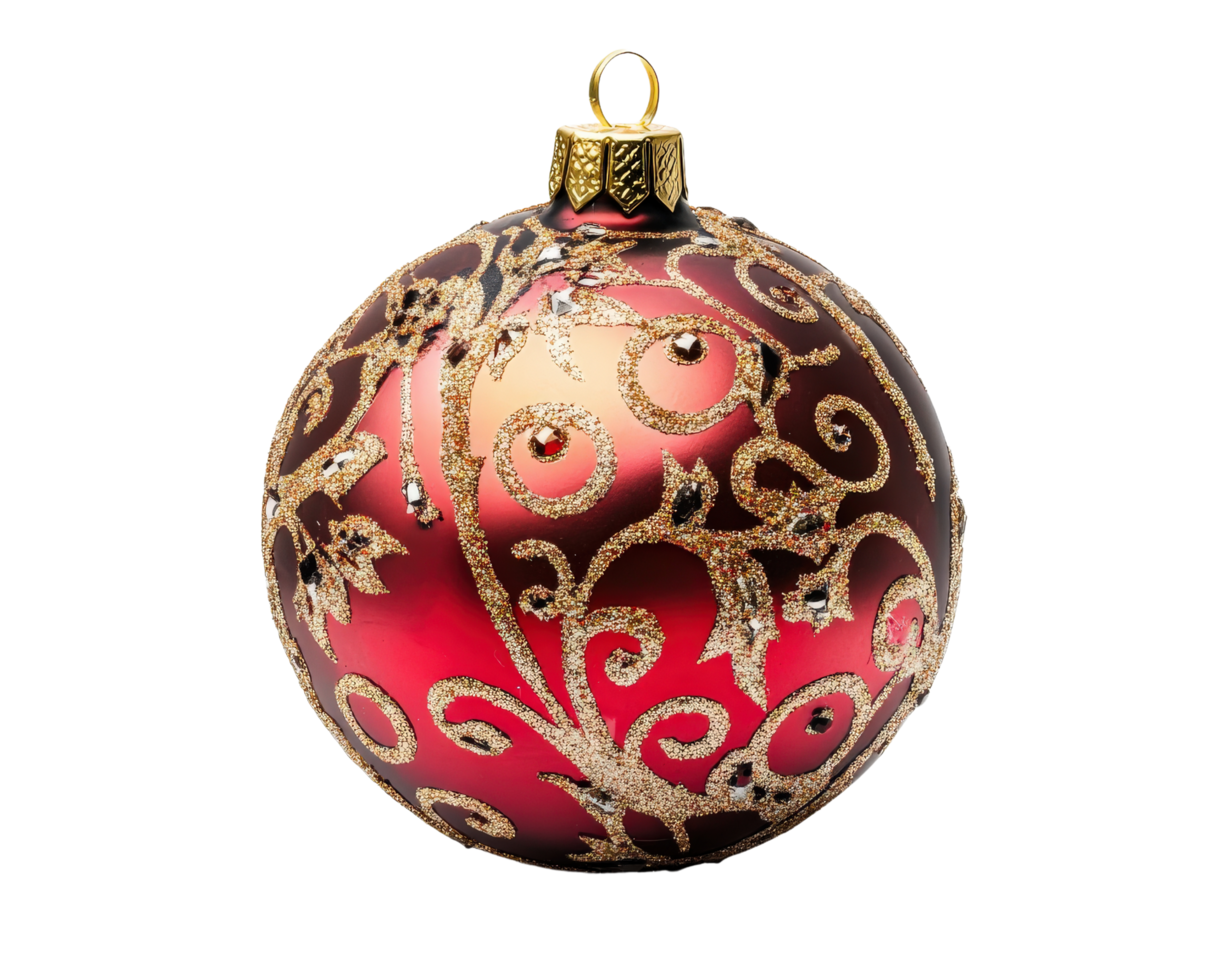 A red and gold christmas ornament with a gold and silver design png