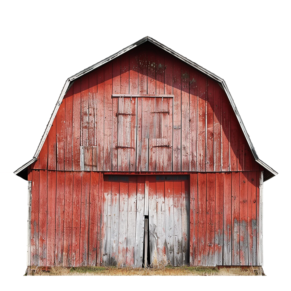 Rustic Red Barn with Weathered Wood and Large Doors png
